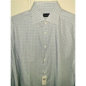 NWT Ermenegildo Zegna blue check Rossini button down dress shirt, sz 42 - 16 1/2
